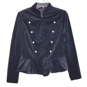 Amaryllis Velvet Peplum Jacket Faux Pearl Buttons Long Sleeve Black Womens XS